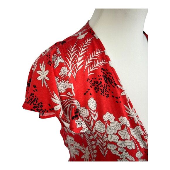 Aakaa Red Sexy Summer Floral Deep V Neck High Low Flowy Front Tie Maxi Dress S - Picture 10 of 16